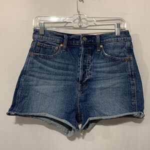GAP Cheeky short sky high button fly pockets raw hem light distress